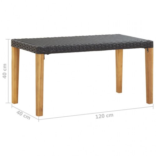 Havebænk 120 cm polyrattan og massivt akacietræ sort