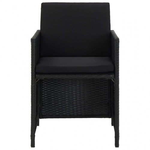 Udendørs spisebordssæt 5 dele med hynder polyrattan sort