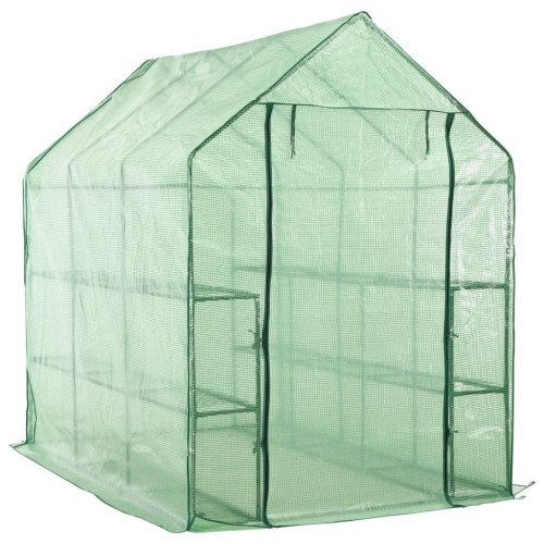 Drivhus med 12 hylder 143 × 214 × 196 cm - stål, grøn