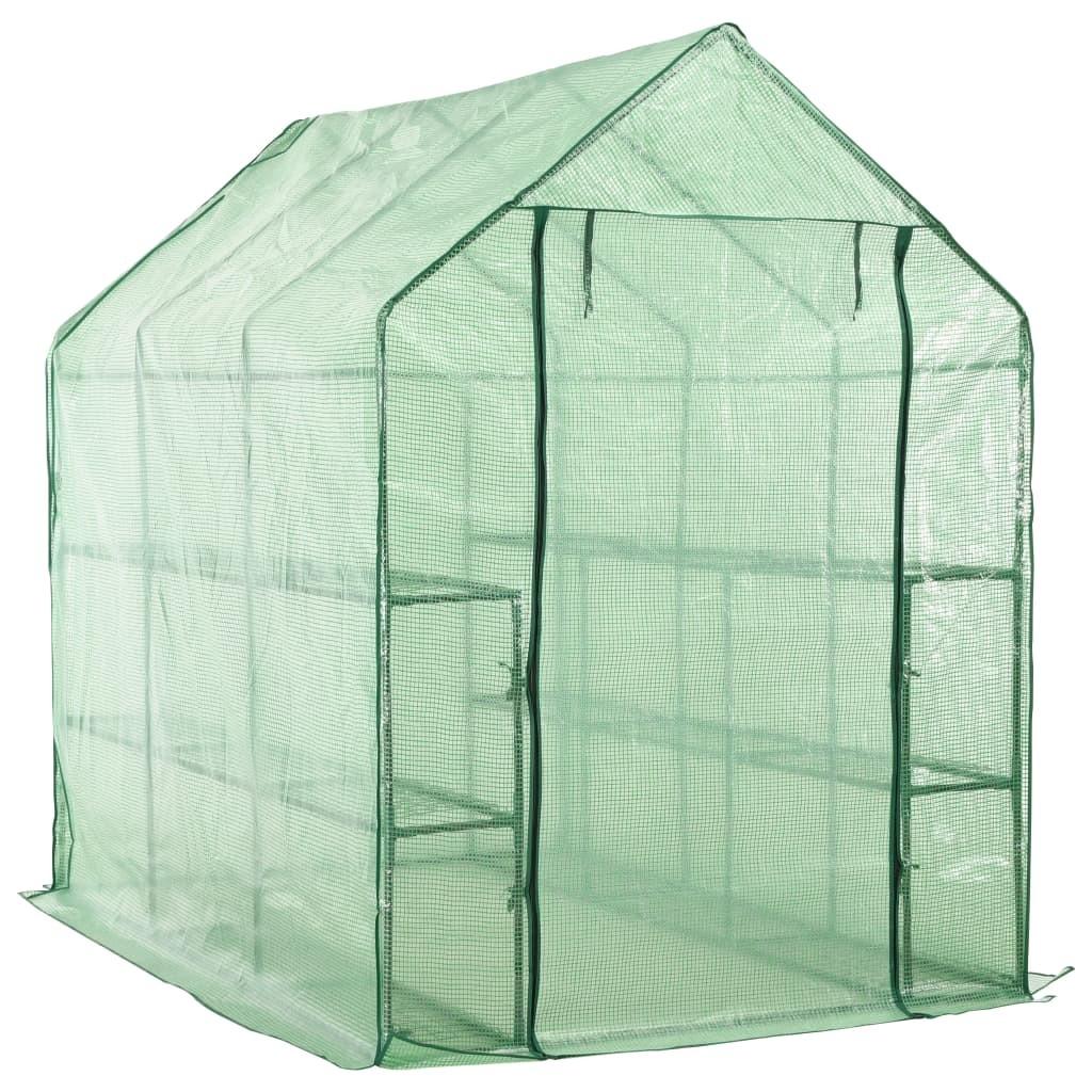 Drivhus med 12 hylder 143 × 214 × 196 cm - stål, grøn billede