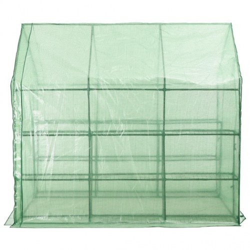 Drivhus med 12 hylder 143 × 214 × 196 cm - stål, grøn