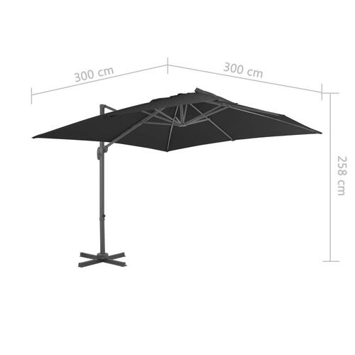 Hængeparasol med aluminiumsstang 3 x 3 m sort