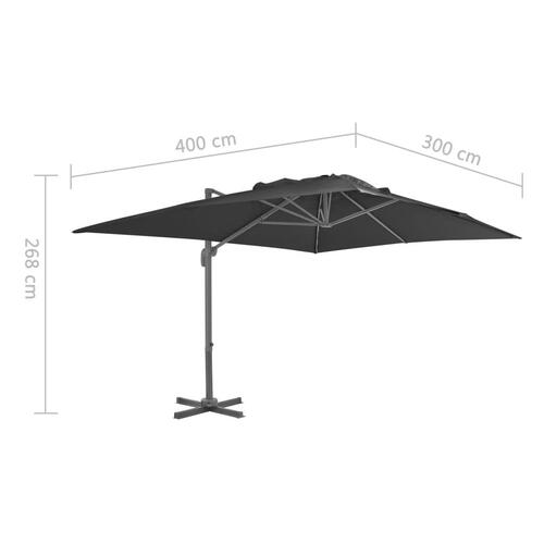 Hængeparasol med aluminiumsstang 4 x 3 m sort