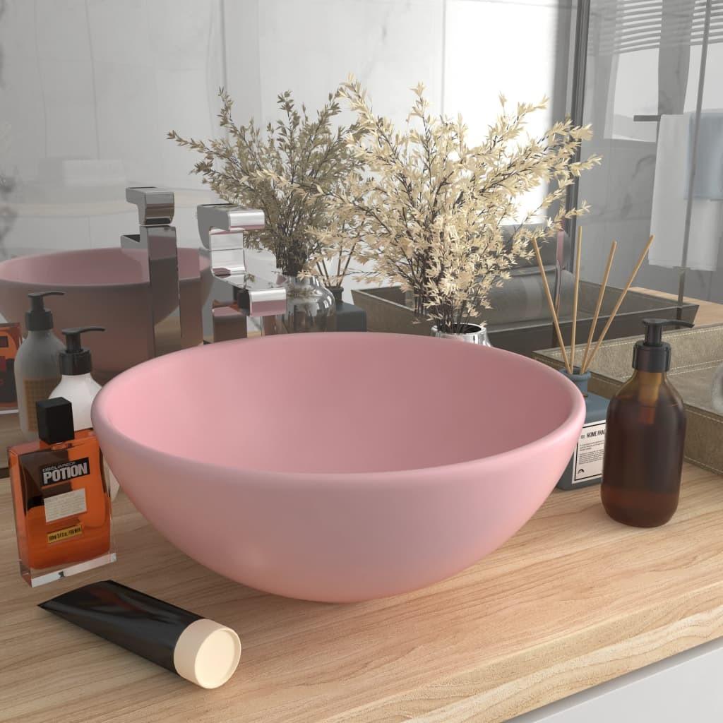 Luksuriøs håndvask 32,5x14 cm rund keramisk mat lyserød