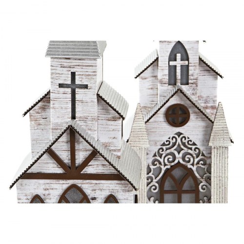 Juledekoration - Kirke i MDF med LED, 2 stk. (12,5 × 11 × 33 cm)