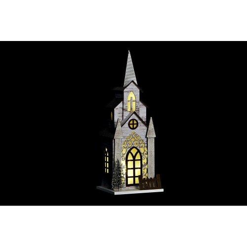 Juledekoration - Kirke i MDF med LED, 2 stk. (12,5 × 11 × 33 cm)