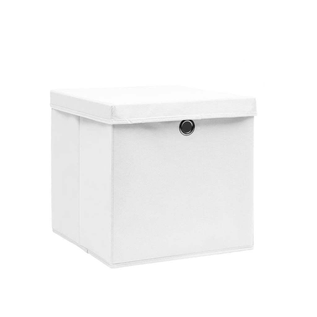Opbevaringskasser med låg 4 stk. 28x28x28 cm hvid