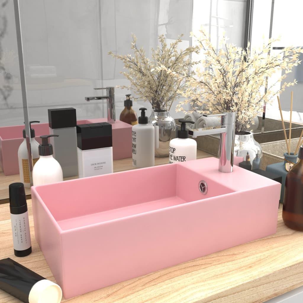 Håndvask med overløb til badeværelse keramisk mat lyserød
