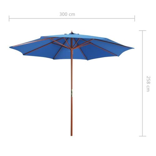 Parasol med træstang 300 x 258 cm blå