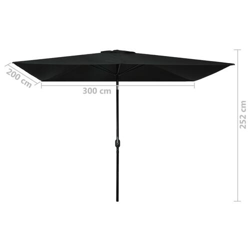 Udendørs parasol med metalstang 300 x 200 cm sort