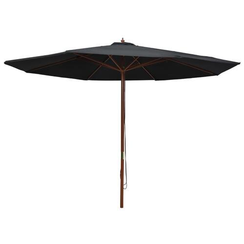 Udendørs parasol med træstang 350 cm sort