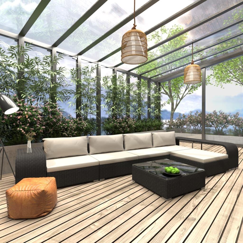 Haveloungesæt 8 dele med hynder polyrattan sort