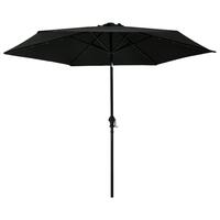 Udendørs parasol med LED-lys og stålstang 300 cm sort