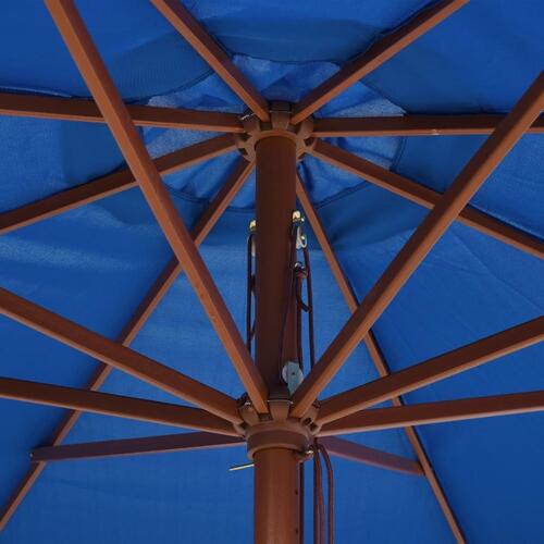 Udendørs parasol med træstang 350 cm blå