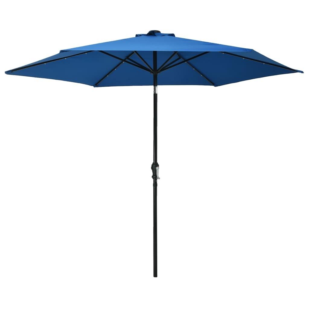 Udendørs parasol med LED-lys og stålstang 300 cm azurblå