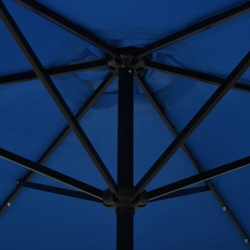 Parasol m. LED-lys og stålstang 300 cm azurblå