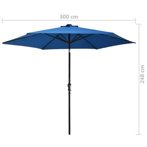 Udendørs parasol med LED-lys og stålstang 300 cm azurblå