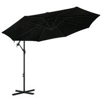 Hængeparasol med LED-lys og stålstang 300 cm sort