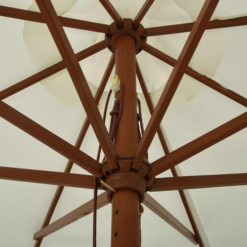 Udendørs parasol med træstang 330 cm sandhvid