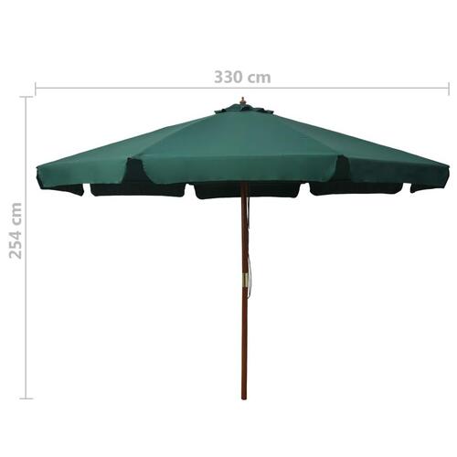 Udendørs parasol med træstang 330 cm grøn