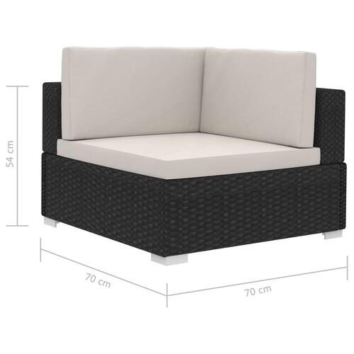 Hjørnesæde til sofa med hynder 2 stk. polyrattan sort