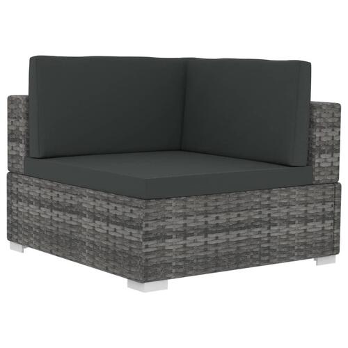 Hjørnesæde til sofa med hynder 2 stk. polyrattan grå