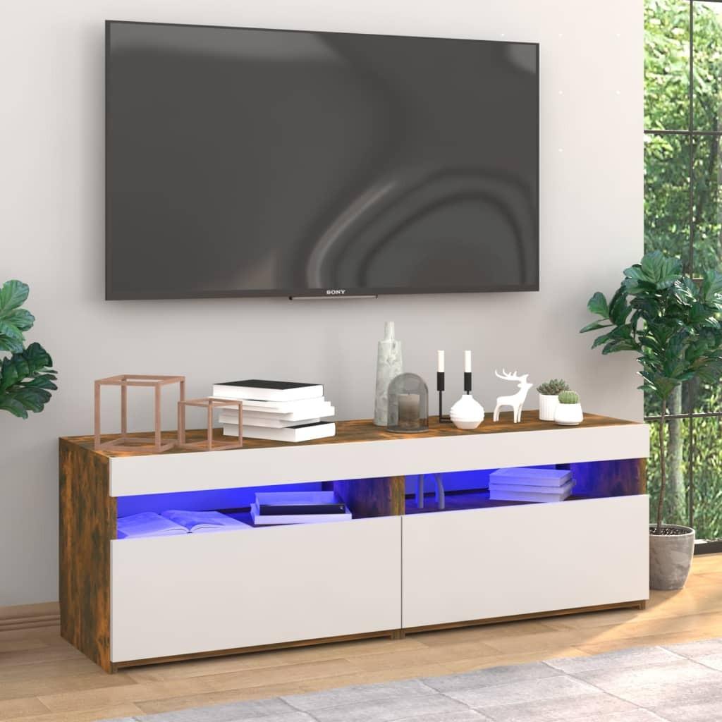 Tv-borde med LED-lys 2 stk. 60x35x40 cm røget eg