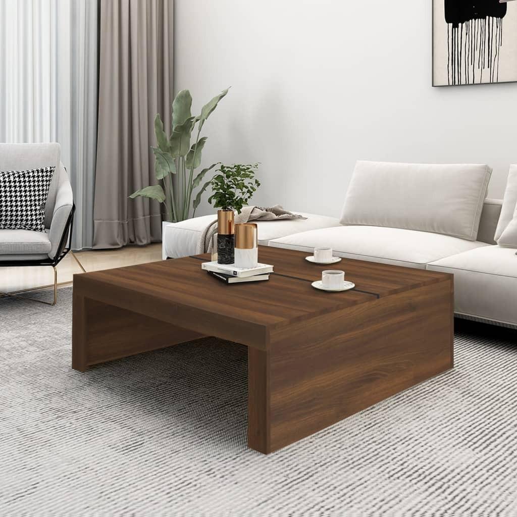 Sofabord 100x100x35 cm konstrueret træ brun egetræsfarve