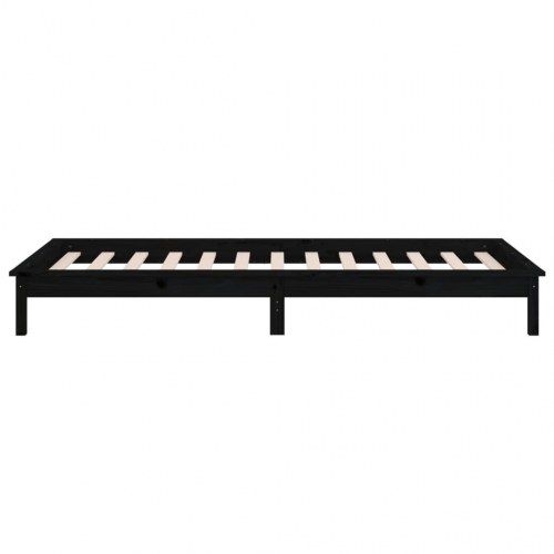 Sengeramme i massivt træ med LED-lys 90×200 cm - sort