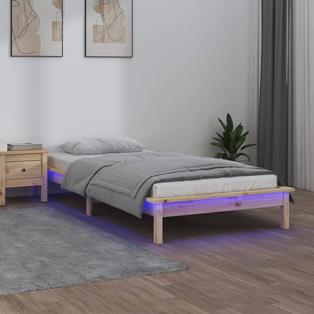 Sengeramme med LED-lys 100x200 cm massivt træ billede