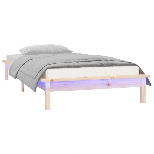 Sengeramme med LED-lys 100x200 cm - massivt fyrretræ