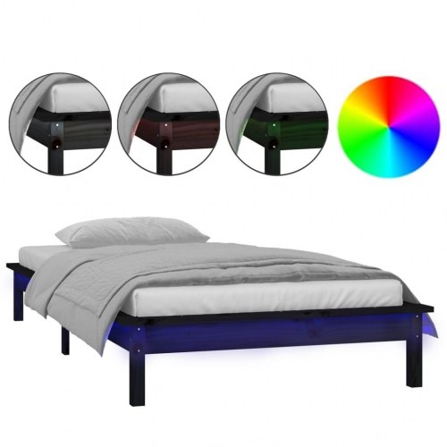Sengeramme i massivt fyrretræ med LED-lys 100×200 cm - sort