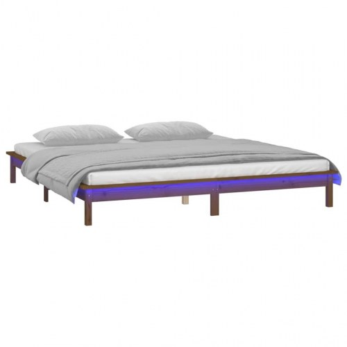 Sengeramme med LED-lys 120×190 cm - massivt træ, gyldenbrun