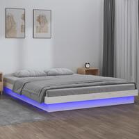 Sengeramme med LED 180x200 cm super kingsize massivt træ hvid