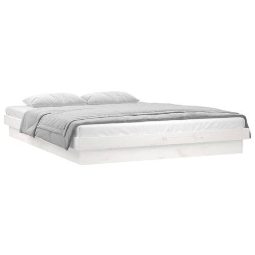 Sengeramme med LED 180x200 cm super kingsize massivt træ hvid