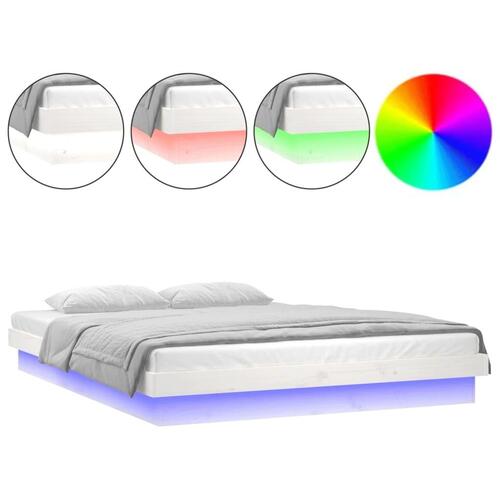 Sengeramme med LED 180x200 cm super kingsize massivt træ hvid