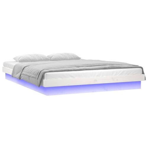 Sengeramme med LED 180x200 cm super kingsize massivt træ hvid