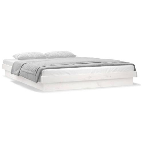 Sengeramme med LED 180x200 cm super kingsize massivt træ hvid