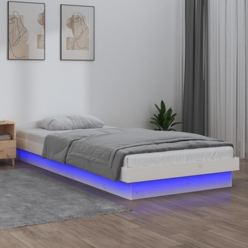Sengeramme med LED-lys 75×190 cm - Small Single i massivt fyrretræ, hvid