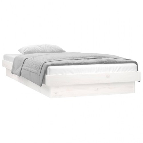 Sengeramme med LED-lys 75×190 cm - Small Single i massivt fyrretræ, hvid