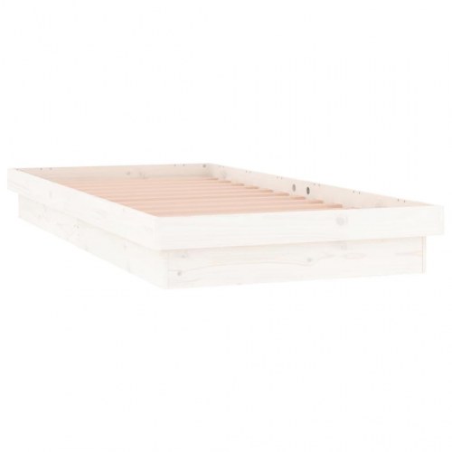 Sengeramme med LED-lys 75×190 cm - Small Single i massivt fyrretræ, hvid