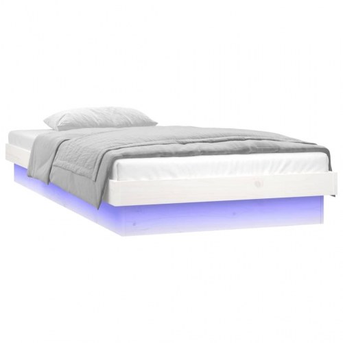 Sengeramme med LED-lys 75×190 cm - Small Single i massivt fyrretræ, hvid