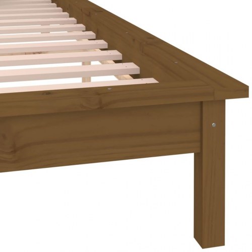 Sengeramme med LED-lys 120x200 cm massivt træ gyldenbrun