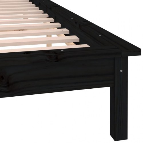 Sengeramme med LED-lys 135x190 cm dobbelt massivt træ sort