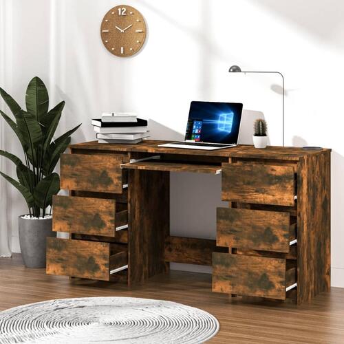 Skrivebord 140x50x77 cm konstrueret træ røget egetræsfarve