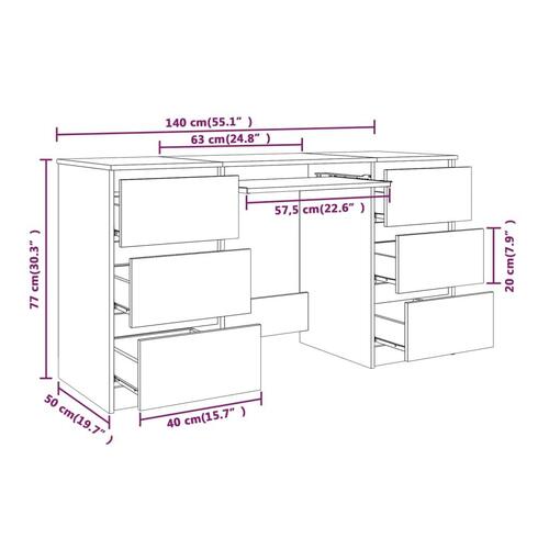 Skrivebord 140x50x77 cm konstrueret træ røget egetræsfarve