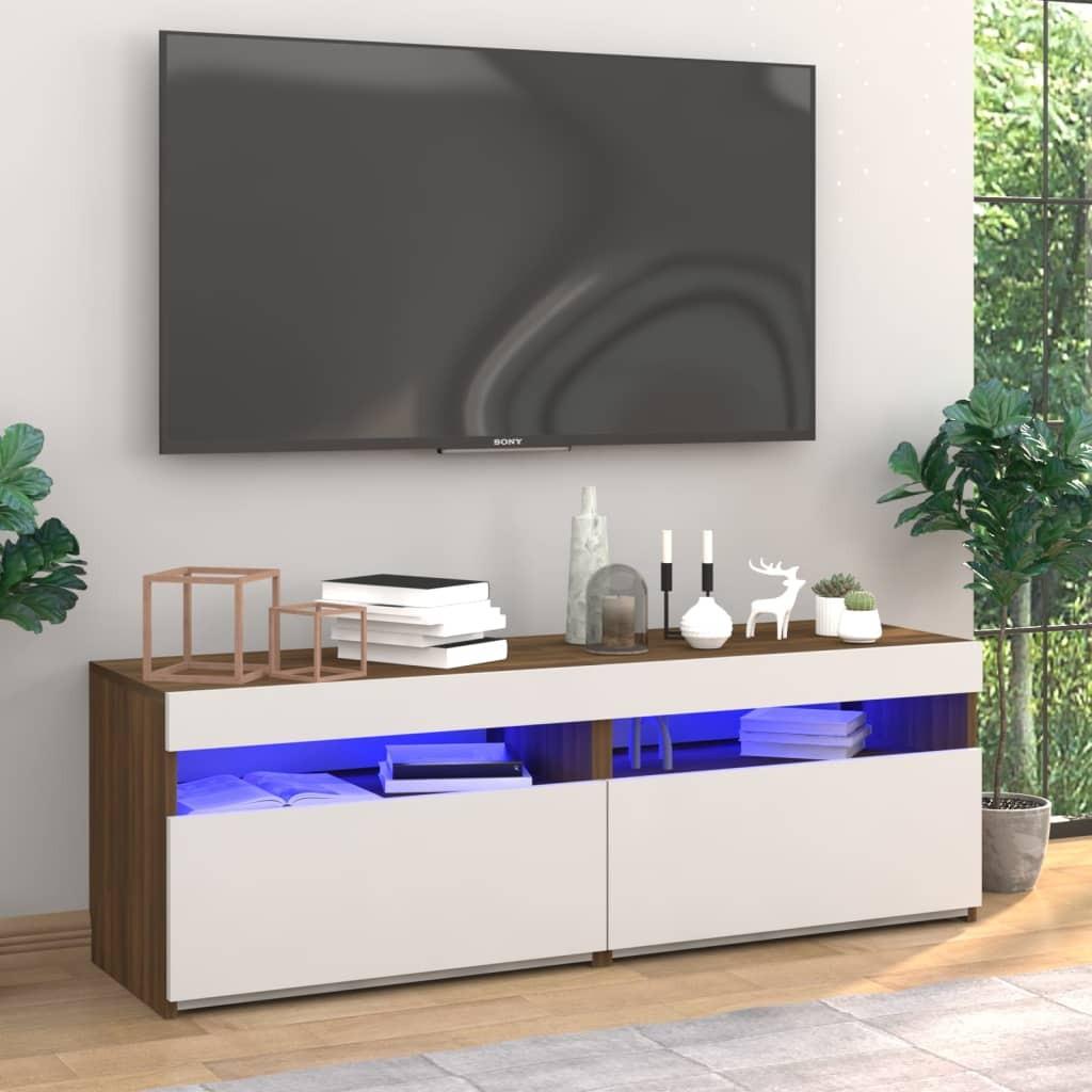 Tv-borde med LED-lys 2 stk. 60x35x40 cm brun eg