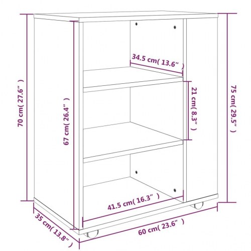 Rullebord 60 x 35 x 75 cm - grå sonoma-eg