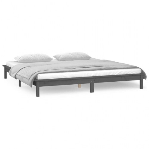 Sengeramme med LED-lys 135x190 cm dobbelt massivt træ grå