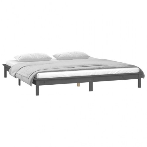 Sengeramme med LED-lys 135x190 cm dobbelt massivt træ grå